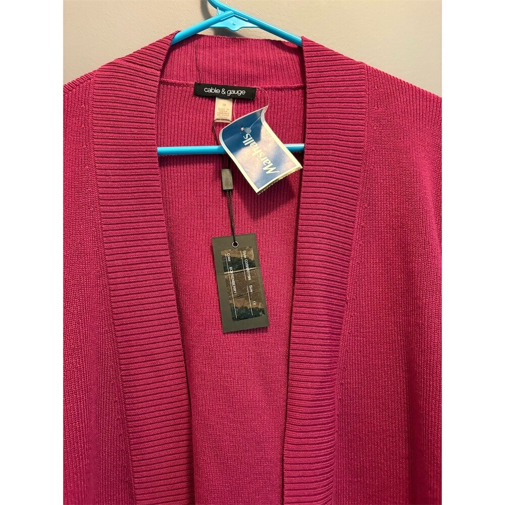 Cable & Gauge Cardigan Sweater Womens 2XL Purple Open Front Pockets NWT - Picture 4 of 12